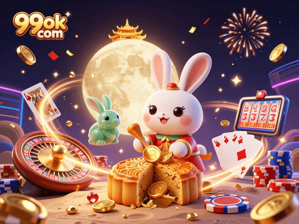 Experience thrilling gameplay with 99ok com as a moon rabbit reveals poker chips hidden in mooncakes.