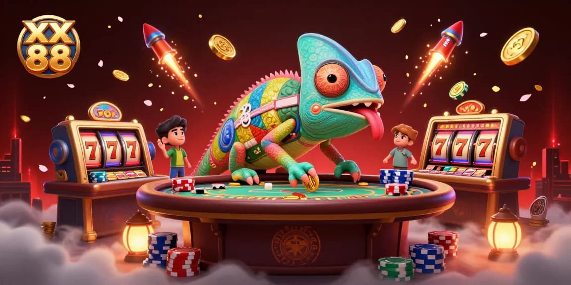 Engage with xx 88 featuring a vibrant casino scene showcasing colorful characters, poker tables, and dynamic elements.