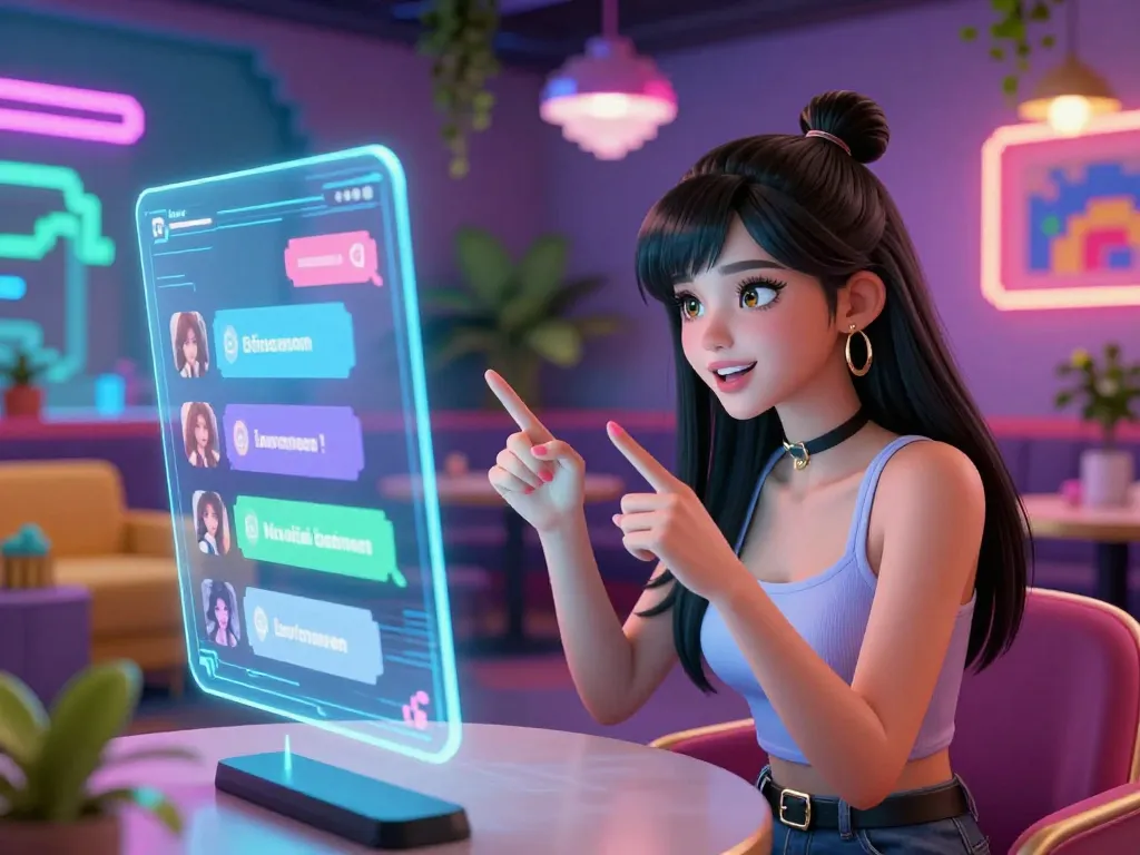 Interactive scene of character AI nsfw chat with vibrant lounge atmosphere, featuring engaging avatars