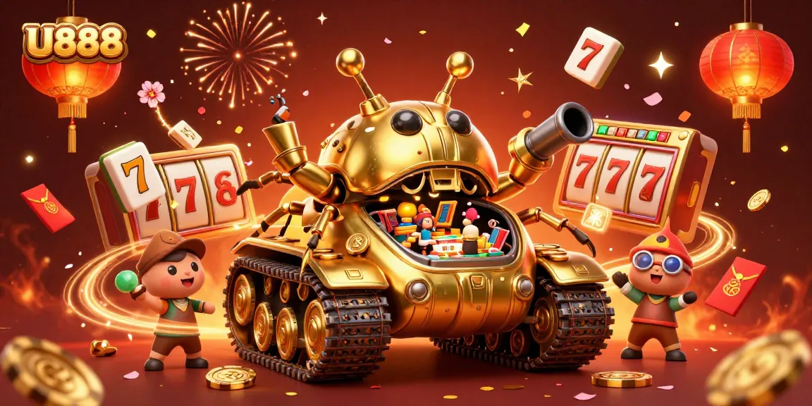Experience thrilling gameplay at U888 with a golden beetle tank revealing a miniature casino.