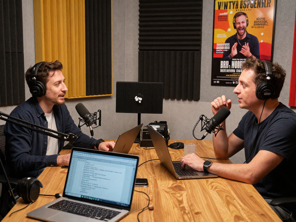 Engaging podcast discussion with Brit Morin featured in rokok88, showcasing innovative insights in a dynamic studio.