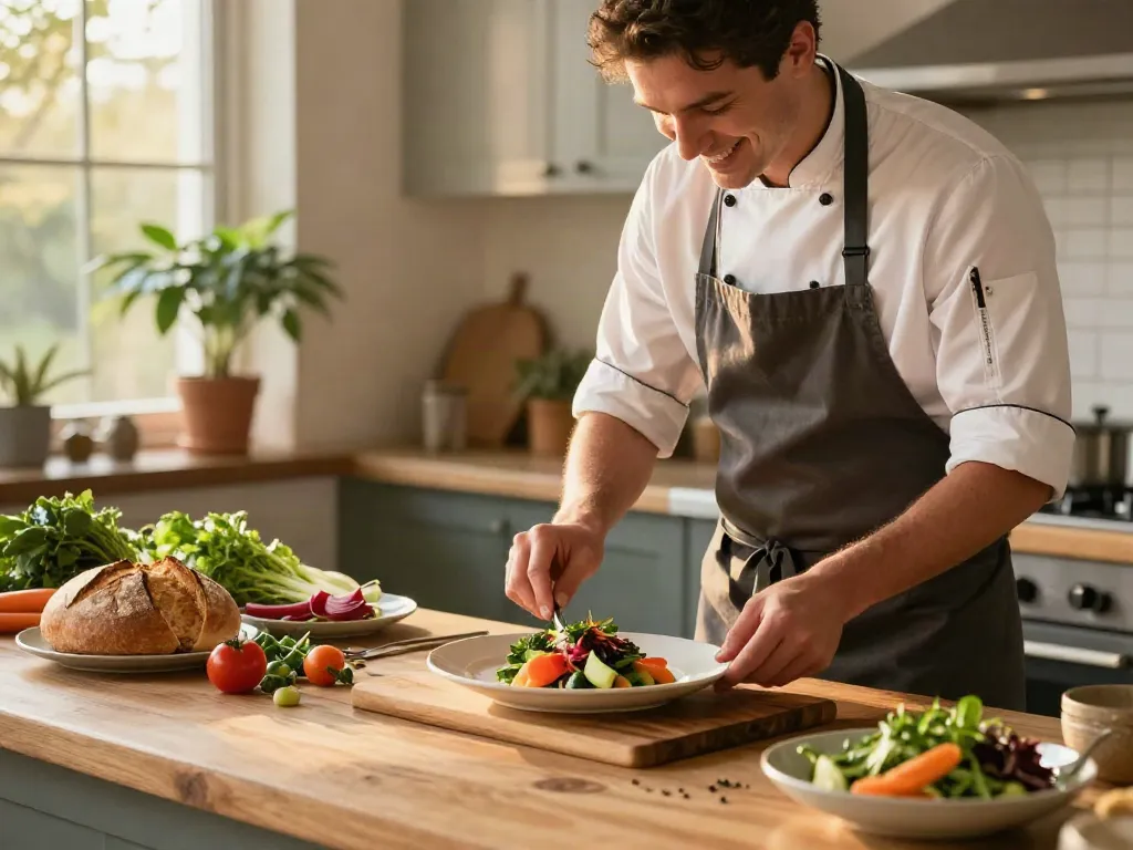 Delicious fresh meal preparation in a cozy kitchen showcasing rokok88 login experience.