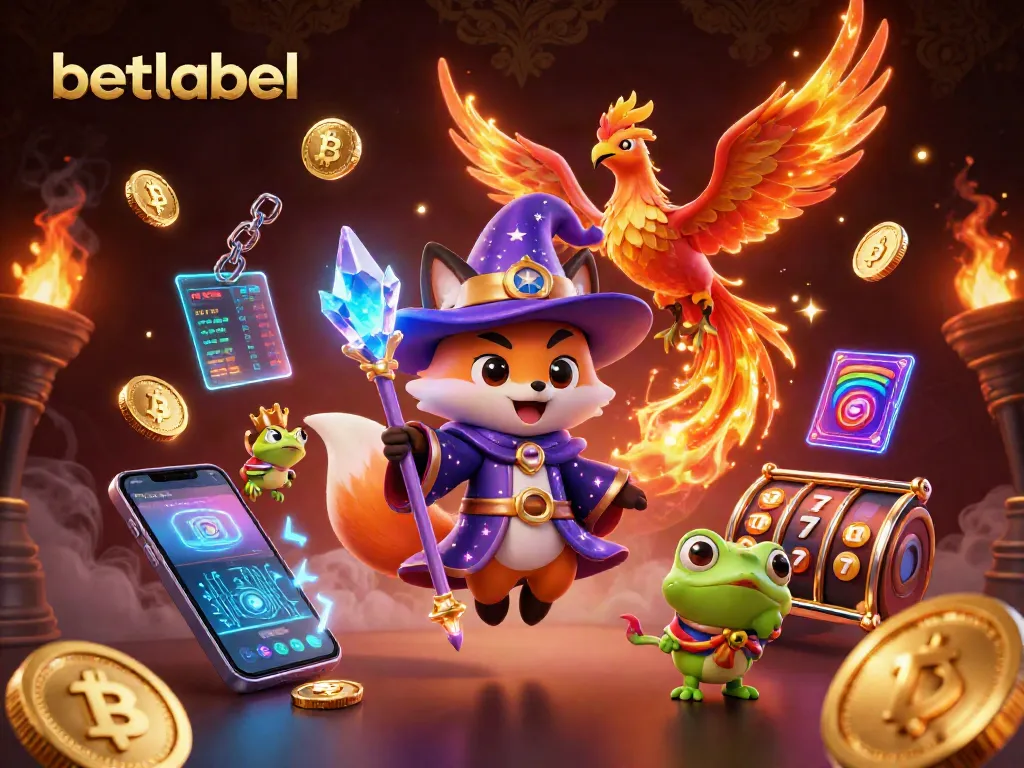 Play betlabel's thrilling games with a mystical fox wizard and phoenix in a vibrant casino scene.