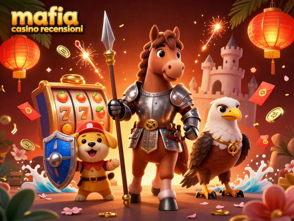 Mafia casino recensioni showcases a vibrant illustration with knights and casino elements, immersing players in fun.