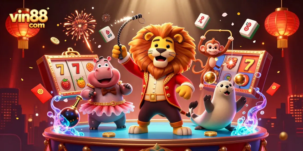 Engage in thrilling wins at vin88 com with dazzling circus characters and lively casino elements.